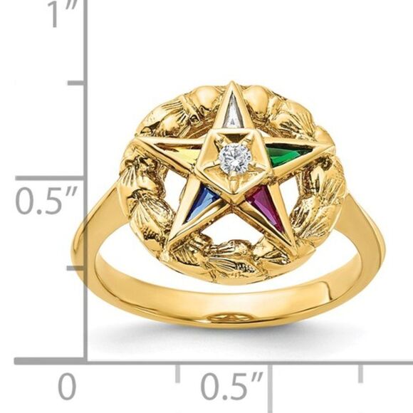 IBGoodman 14k Women's Multi-color CZ and Diamond Eastern Star Masonic Ring - Picture 5 of 8